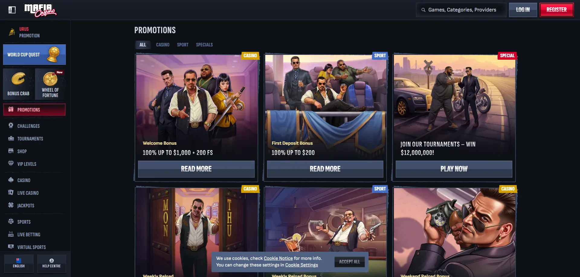 Mafia Casino welcome bonus free spins New Zealand 2026